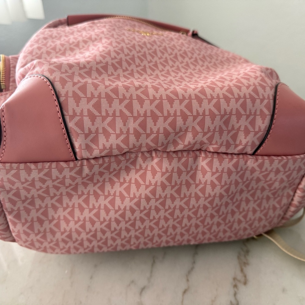 Michael Kors Pink Prescott Large Signature Logo Print Woven Backpack - Picture 8 of 15